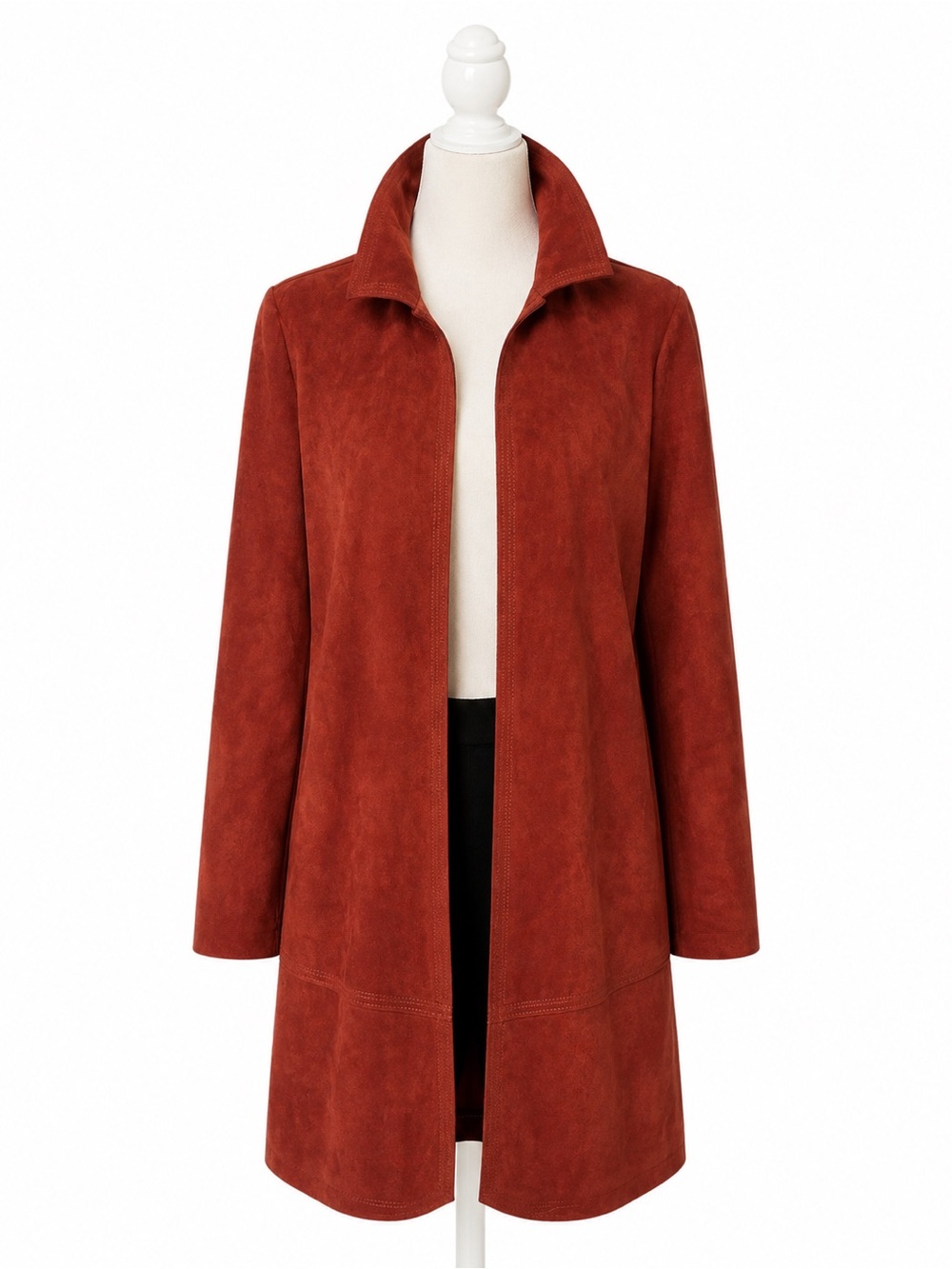 Philosophy Faux Suede Duster Coat Medium Red Clay Open Front Long Jacket NWT